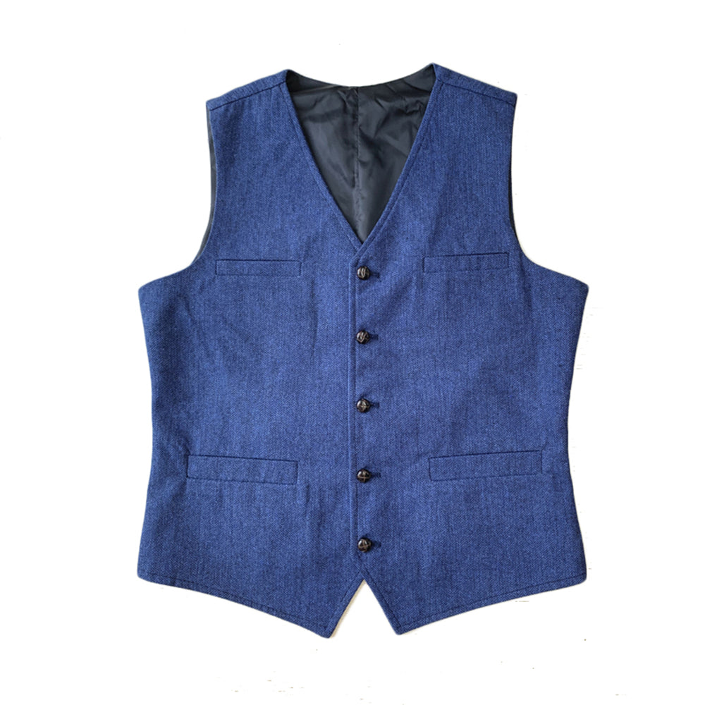 Dusty Blue Herringbone Tweed Wedding Vest for Groomsmen