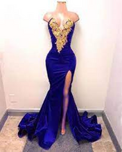 Load image into Gallery viewer, Mermaid Strapless Royal Blue Satin Prom Dress 2025 with Slit