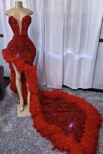 Load image into Gallery viewer, High Low Prom Dress 2025 with Feathers