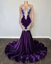 Load image into Gallery viewer, Purple Lace Velvet Prom Dress 2025 Mermaid