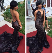 Load image into Gallery viewer, Mermaid Black Pattern Sequin Prom Dress 2025 for Black Girl