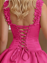 Load image into Gallery viewer, Satin Homecoming Dress 2026 With Flower Strap Mini Dress