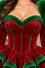 Load image into Gallery viewer, Red Velvet Christmas Corset Dress Elegant Mini Dress for Women