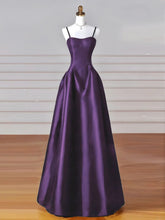 Load image into Gallery viewer, Wine Red Straps A-line Floor Length Simple Satin Prom Dress