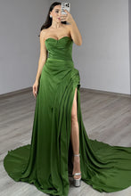 Load image into Gallery viewer, Mermaid Satin Corset Pleated Prom Dresses Long Sweetheart Evening Party Gowns with Slit
