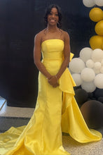 Load image into Gallery viewer, Strapless Satin Mermaid Long Prom Dresses Evening Party Gowns With Train