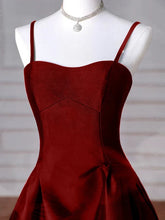 Load image into Gallery viewer, Wine Red Straps A-line Floor Length Simple Satin Prom Dress