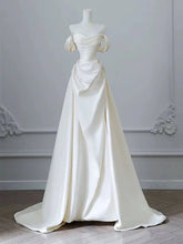 Load image into Gallery viewer, Ivory Satin Sweetheart Off The Shoulder Long Prom Dress with Beadings