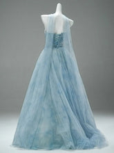 Load image into Gallery viewer, A-line Light Blue Floral Fairytale Tulle Prom Dress, Beaded Scoop Long Party Dress
