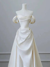 Load image into Gallery viewer, Ivory Satin Sweetheart Off The Shoulder Long Prom Dress with Beadings
