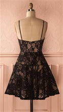 Load image into Gallery viewer, Black Homecoming Dress 2023 Short Spaghetti Straps Lace