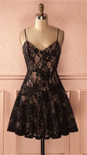 Load image into Gallery viewer, Black Homecoming Dress 2023 Short Spaghetti Straps Lace