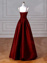 Load image into Gallery viewer, Wine Red Straps A-line Floor Length Simple Satin Prom Dress