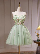 Load image into Gallery viewer, Floral Green Homecoming Dress 2023 Short Fairy Strapless Tulle