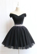 Load image into Gallery viewer, Black Homecoming Dress 2023 Short Off the Shoulder Tulle