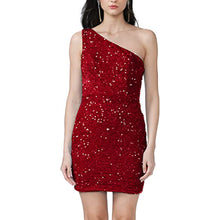 Load image into Gallery viewer, Black Girl Homecoming Dress 2023 Short Tight One-shoulder Sequin Sparkly