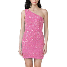 Load image into Gallery viewer, Black Girl Homecoming Dress 2023 Short Tight One-shoulder Sequin Sparkly