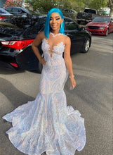 Load image into Gallery viewer, Black Girl Prom Dress 2024 Plunging Neck Sequined Mermaid