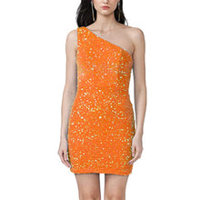 Load image into Gallery viewer, Black Girl Homecoming Dress 2023 Short Tight One-shoulder Sequin Sparkly