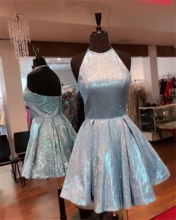 Cute Homecoming Dress 2023 Short Halter Neck Sequin Sparkly – DCdress