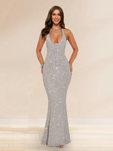 Load image into Gallery viewer, Sheath Halter Sleeveless Sequin Mermaid Prom Dresses 2026