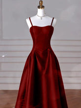 Load image into Gallery viewer, Wine Red Straps A-line Floor Length Simple Satin Prom Dress