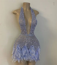Load image into Gallery viewer, Sexy Homecoming Dress 2023 Short Plunging Neck Sequin with Feathers
