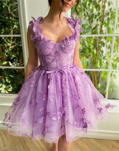 Load image into Gallery viewer, Purple Homecoming Dress 2023 Short Fairy Straps Tulle Appliques