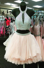 Load image into Gallery viewer, Two Piece Homecoming Dress 2023 Short Halter Neck Sleeveless Tulle
