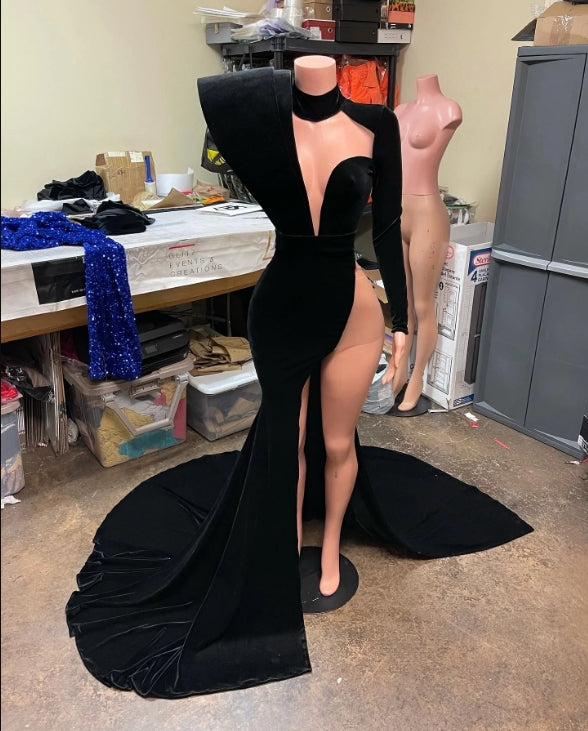 Black Girl Prom Dress 2024 Velvet with High Split Mermaid