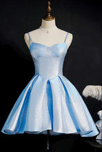 Load image into Gallery viewer, Blue Homecoming Dress 2023 Short Spaghetti Straps Satin