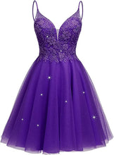 Load image into Gallery viewer, Elegant Homecoming Dress 2023 Short Spaghetti Straps Lace Appliques Tulle Corset Back