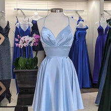 Load image into Gallery viewer, Sky Blue Homecoming Dress 2023 Short Halter Neck Satin
