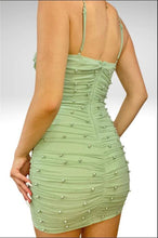 Load image into Gallery viewer, Sage Green Homecoming Dress 2023 Short Spaghetti Straps with Pearls