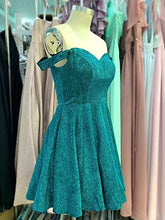 Load image into Gallery viewer, Cute Homecoming Dress 2023 Short Off the Shoulder Glitter Corset Back