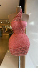 Load image into Gallery viewer, Coral Homecoming Dress 2023 Short One-shoulder Sequin