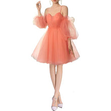 Load image into Gallery viewer, Fairy Homecoming Dress 2023 Short Spaghetti Straps Tulle with Puffy Sleeves Corset Back