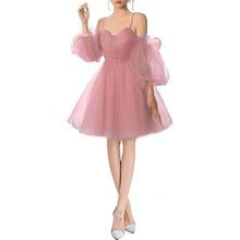 Load image into Gallery viewer, Fairy Homecoming Dress 2023 Short Spaghetti Straps Tulle with Puffy Sleeves Corset Back