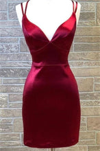Load image into Gallery viewer, Burgundy Homecoming Dress 2023 Short Spaghetti Straps Satin