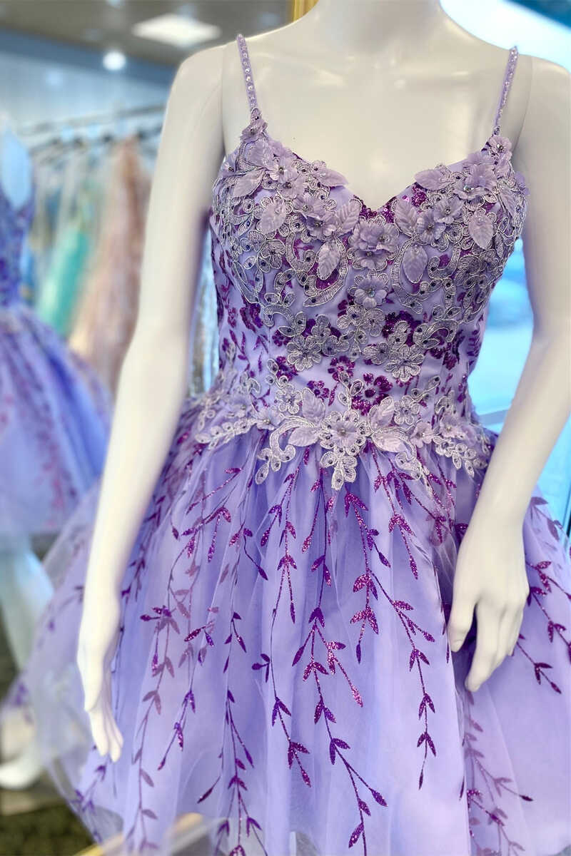 slim fit dress slacks Purple Short Homecoming Dress Hi-Low Flowers V Neck Hoco Dress US6 / Custom Color