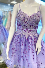 Load image into Gallery viewer, Purple Homecoming Dress 2023 Short Spaghetti Straps Tulle with Appliques
