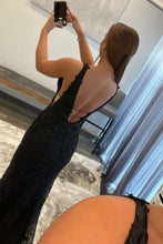 Load image into Gallery viewer, Mermaid Tulle Plunge V Neck Lace Applique Sequins Prom Dress