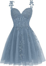 Load image into Gallery viewer, Fairy Homecoming Dress 2023 Short Spaghetti Straps Tulle with Lace Appliques Corset Back