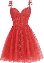 Load image into Gallery viewer, Fairy Homecoming Dress 2023 Short Spaghetti Straps Tulle with Lace Appliques Corset Back
