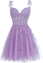 Load image into Gallery viewer, Fairy Homecoming Dress 2023 Short Spaghetti Straps Tulle with Lace Appliques Corset Back