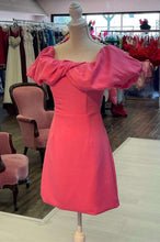 Load image into Gallery viewer, Hot Pink Homecoming Dress 2023 Short Off the Shoulder with Ruffles
