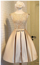 Load image into Gallery viewer, Champagne Homecoming Dress 2023 Short Jewel Neck Sleeveless Satin with Pleats