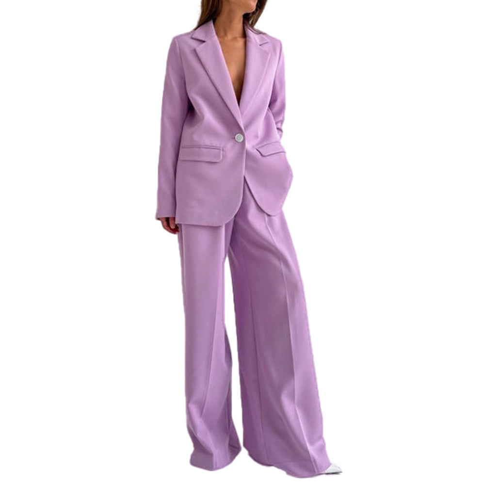 Purple Women's Suits 2 Pieces Blazer Pants 2023 Pockets Oversized Casual Suit Sets
