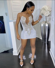 Load image into Gallery viewer, Black Women Homecoming Dress 2023 Short Illusion Neck Sequin Sleeveless