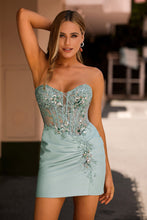 Load image into Gallery viewer, Sparkly Grey Green Strapless Tight Bodycon Homecoming Dress with Sequin Appliques